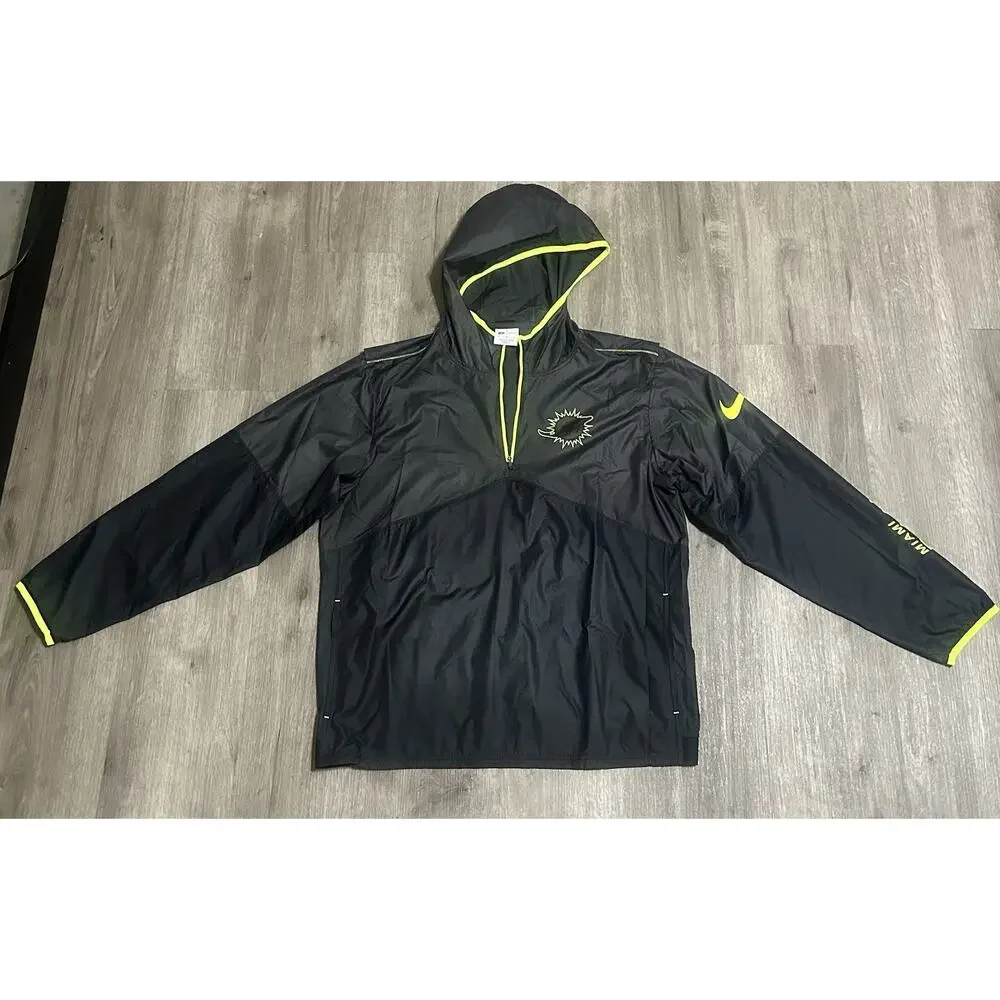 Nike NFL Miami Dolphins Hooded Half Zip Anorak Jacket Mens M Black Neon Windbrea